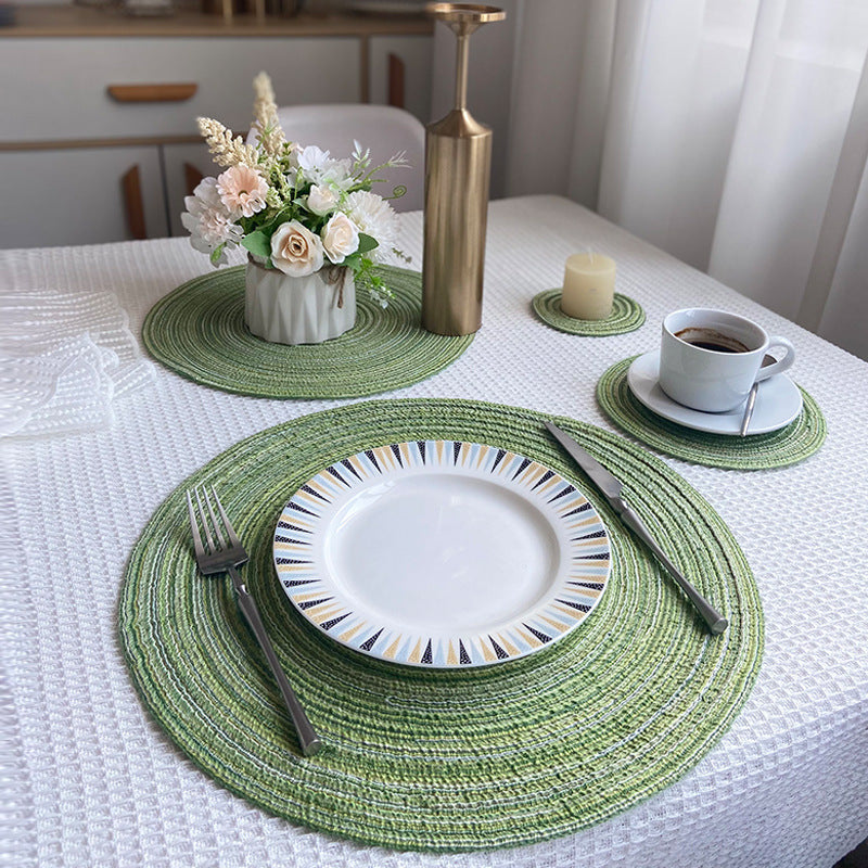 8 Pcs Green Woven Round Placemat - Non-Slip, Heat-Resistant Dining Table Mat, 30cm