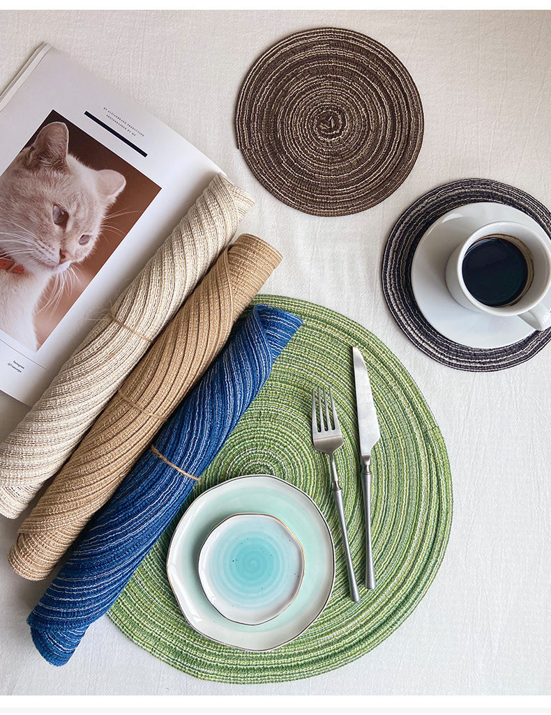 8 Pcs Khaki Woven Round Placemat - Non-Slip, Heat-Resistant Dining Table Mat, 36cm