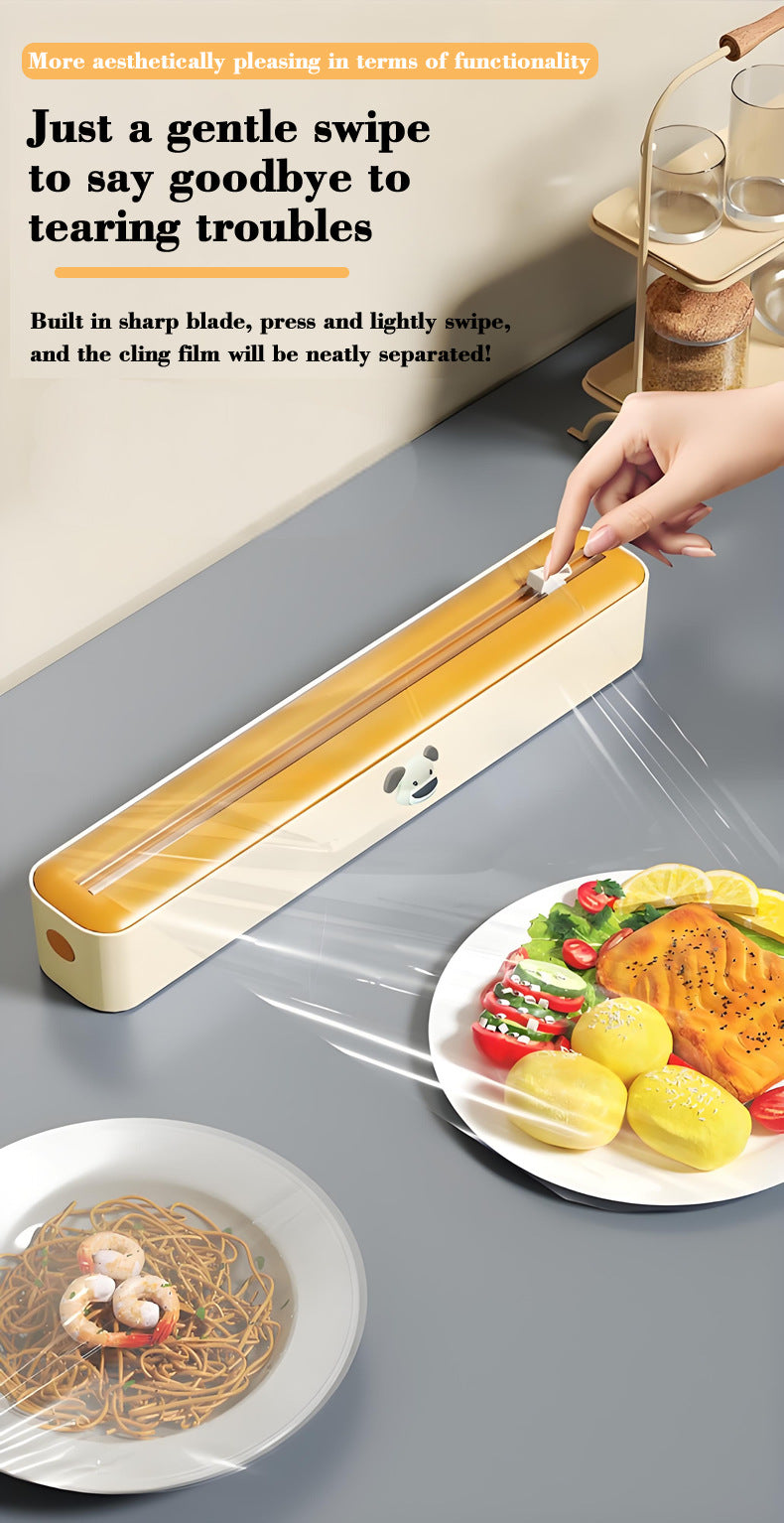2 Pcs Beige And Black Bidirectional Cling Film Cutter - Reusable Wrap Dispenser for Cling Film, Foil, and Parchment, 36x7x5cm Cling Film Not Included