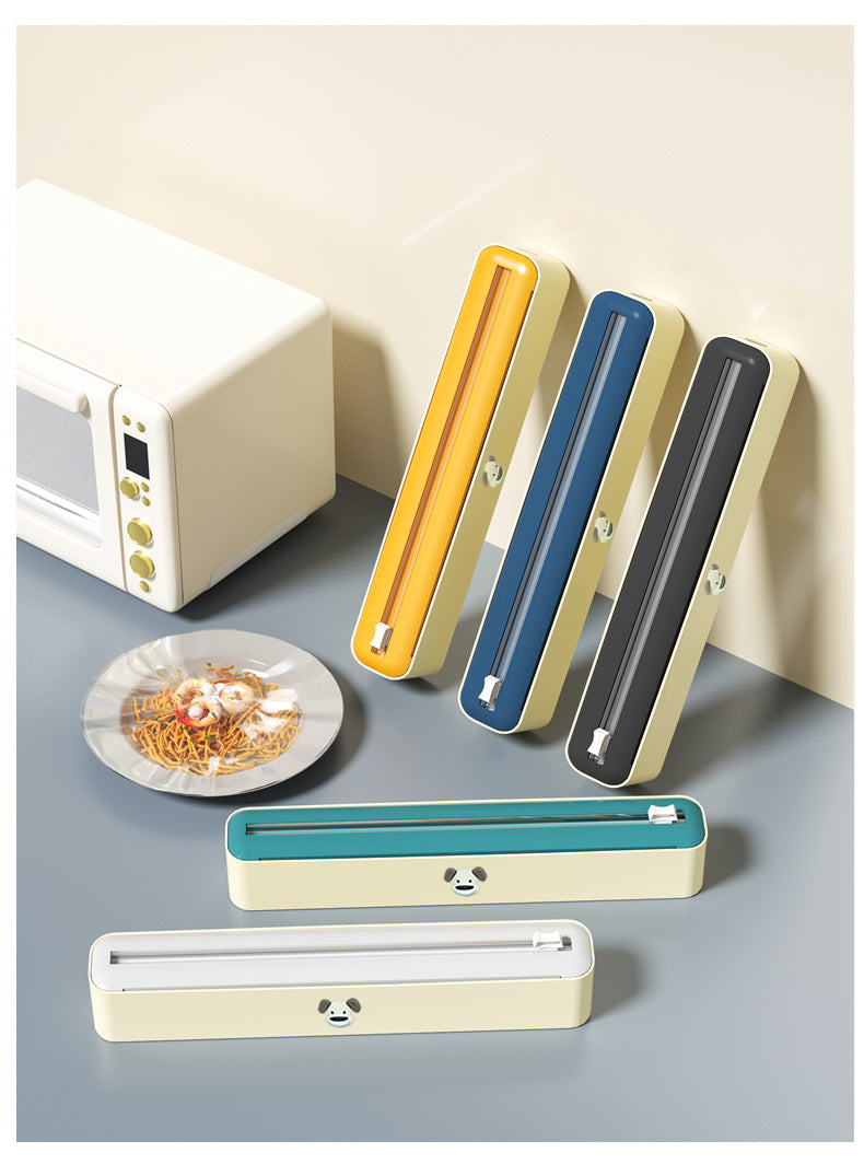 2 Pcs Beige And Yellow Bidirectional Cling Film Cutter - Reusable Wrap Dispenser for Cling Film, Foil, and Parchment, 36x7x5cm Cling Film Not Included
