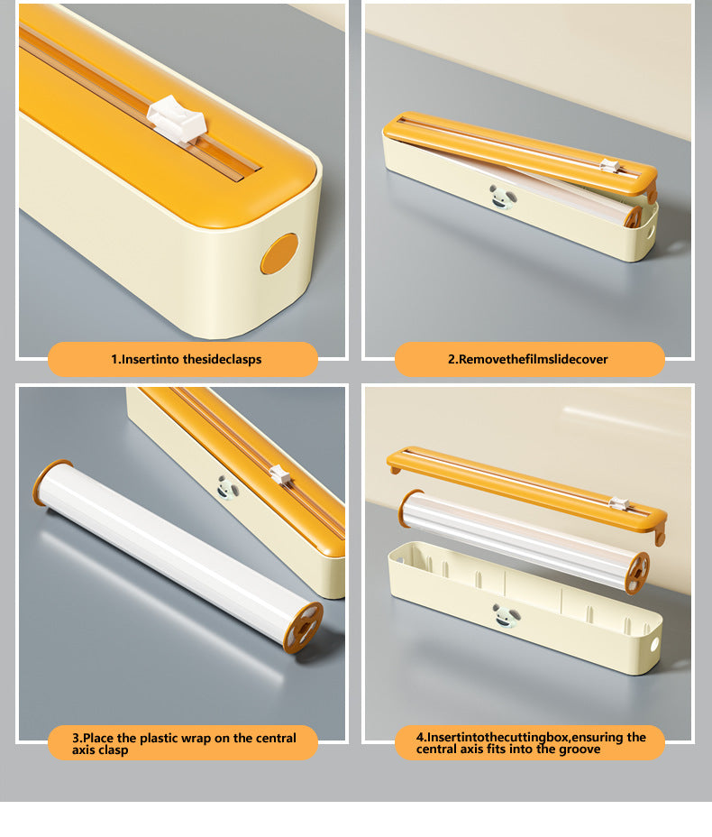 2 Pcs Beige And Yellow Bidirectional Cling Film Cutter - Reusable Wrap Dispenser for Cling Film, Foil, and Parchment, 36x7x5cm Cling Film Not Included