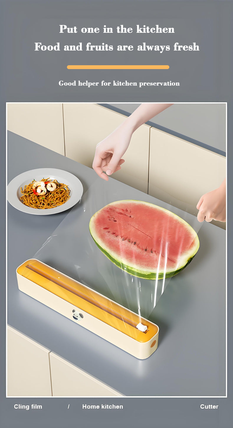 2 Pcs Beige And Yellow Bidirectional Cling Film Cutter - Reusable Wrap Dispenser for Cling Film, Foil, and Parchment, 36x7x5cm Cling Film Not Included