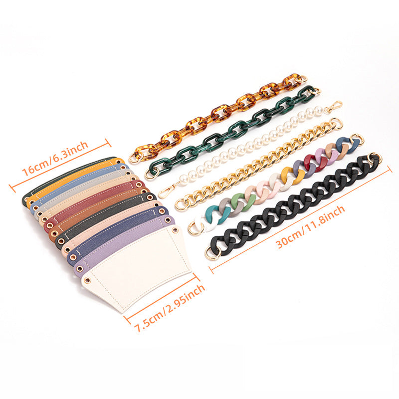 2 Pcs Khaki Detachable Chain Coffee Cup Sleeve - PU Leather Insulated Cup Holder with Handle, 16cm Top, 70g Cup not included, only cup sleeve and chain
