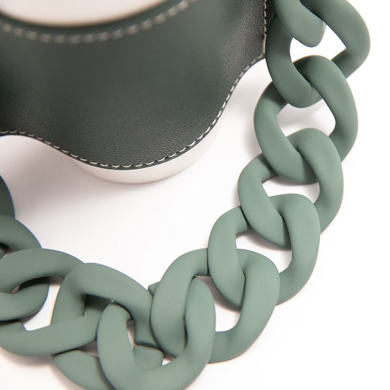 2 Pcs Khaki Detachable Chain Coffee Cup Sleeve - PU Leather Insulated Cup Holder with Handle, 16cm Top, 70g Cup not included, only cup sleeve and chain