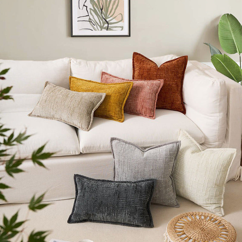 Beige Chenille Crosshatch Textured Pillow Covers Set of 2 - Modern Minimalist Sofa Bed Cushion Covers 45x45cm & 30x50cm without pillow core