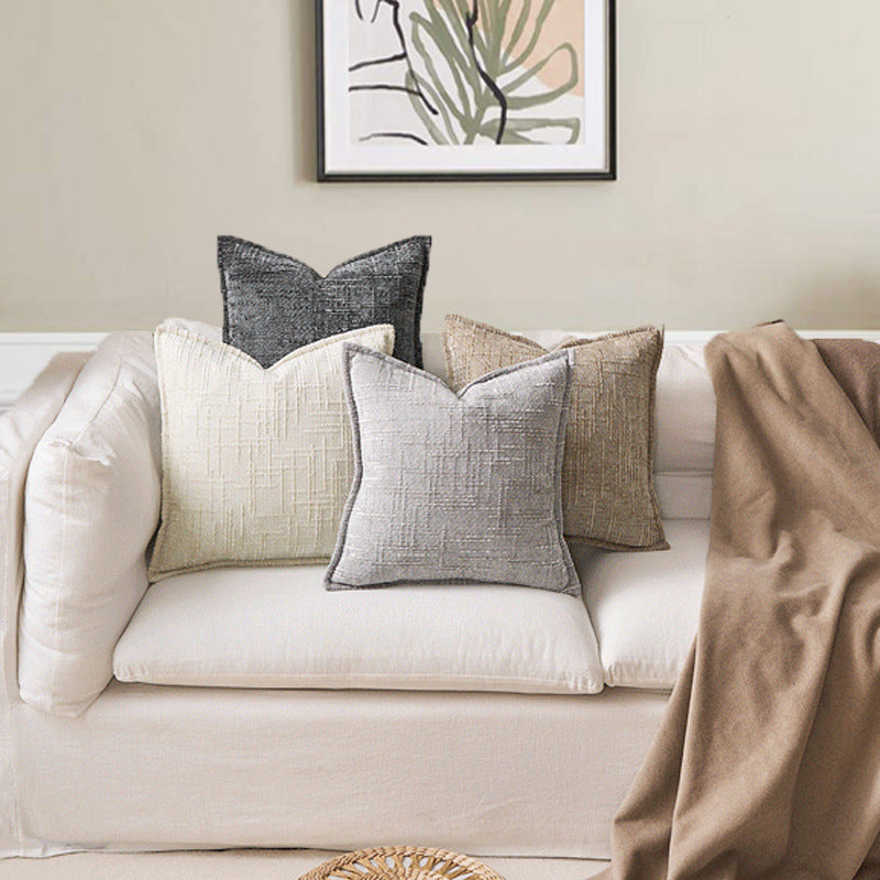 Beige Chenille Crosshatch Textured Pillow Covers Set of 2 - Modern Minimalist Sofa Bed Cushion Covers 45x45cm & 30x50cm without pillow core