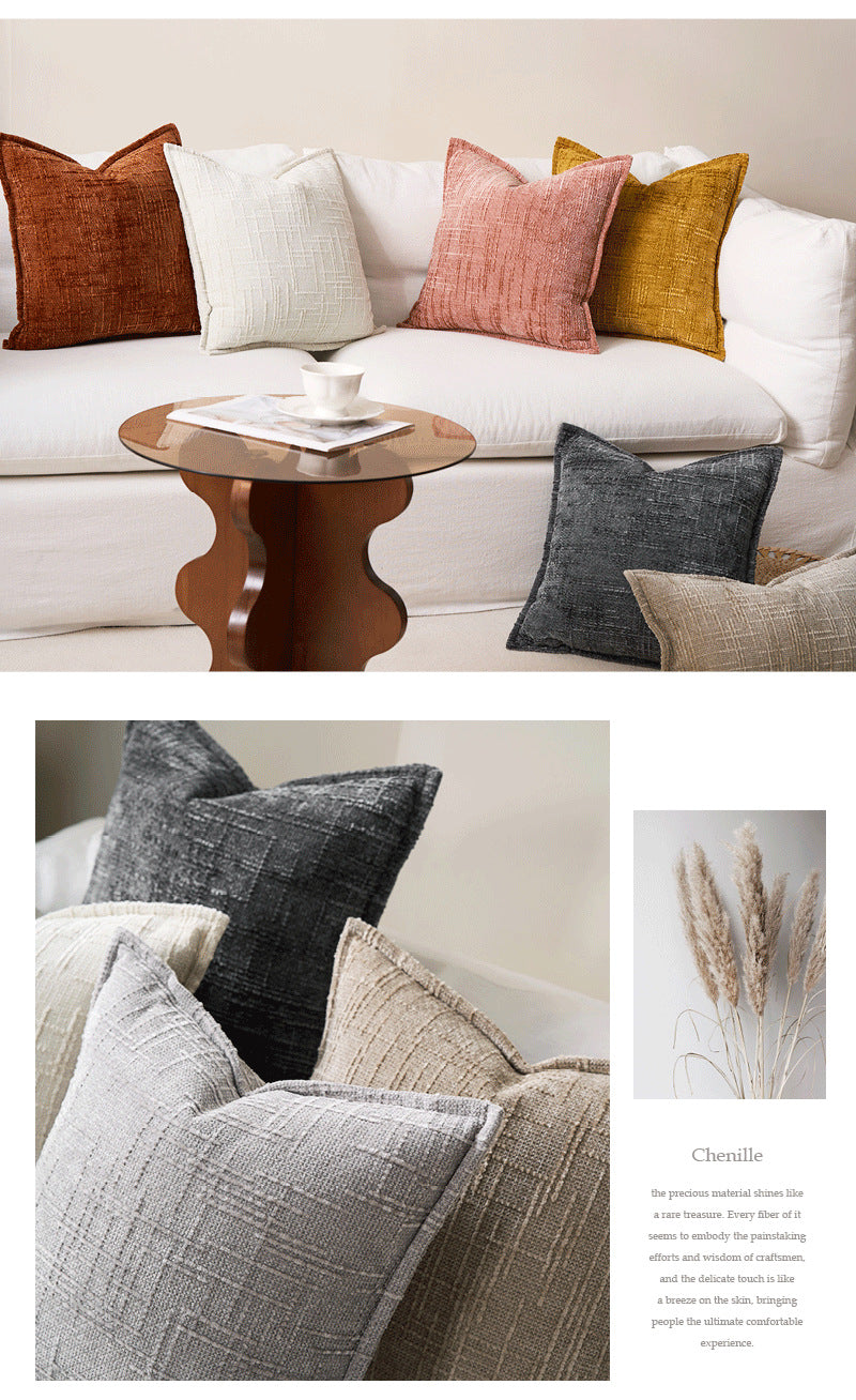 Beige Chenille Crosshatch Textured Pillow Covers Set of 2 - Modern Minimalist Sofa Bed Cushion Covers 45x45cm & 30x50cm without pillow core