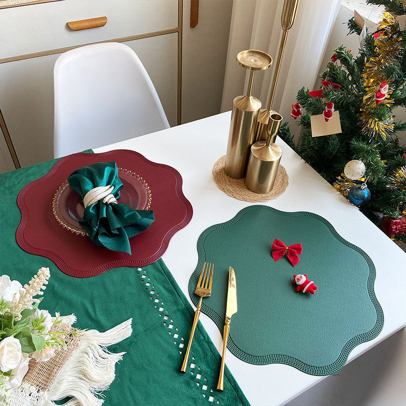 Green Nordic Style Faux Leather Placemats Set of 4 - Heat-Resistant Waterproof Table Mats 38x38cm cutlery not included