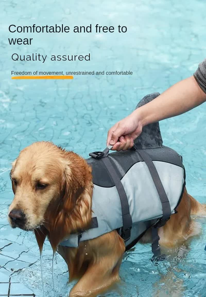 Size XL Beige And Blue Sailboat Pattern Pet Life Jacket for Dogs - Summer Swimming Safety Vest with Shark Fin for Small to Large Breeds