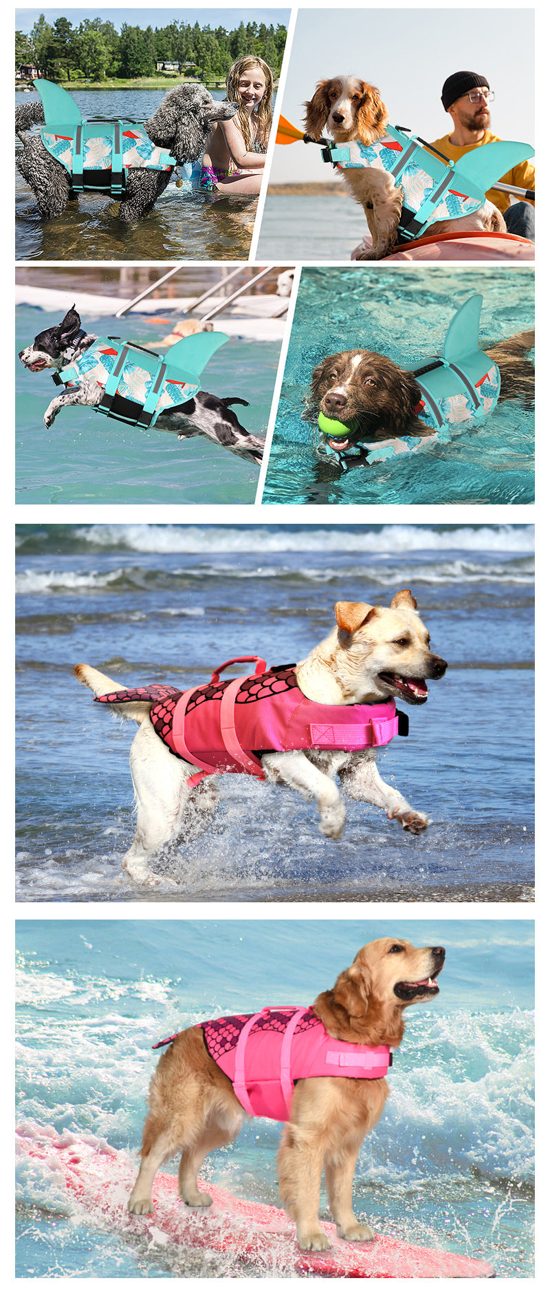 Size XL Beige And Blue Sailboat Pattern Pet Life Jacket for Dogs - Summer Swimming Safety Vest with Shark Fin for Small to Large Breeds