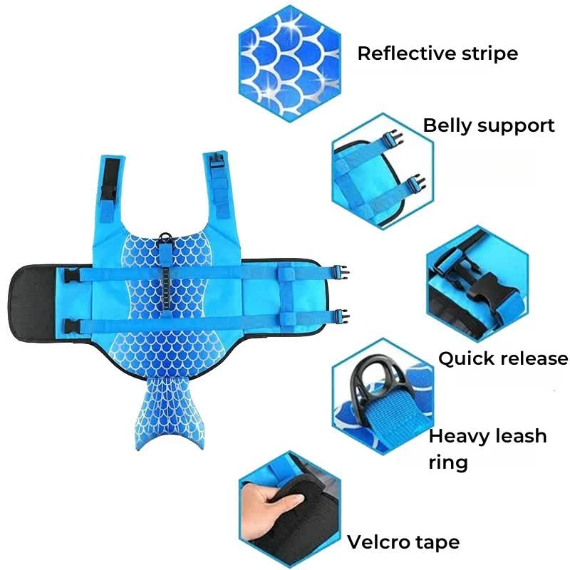 Size XS Green Scales Pattern Pet Life Jacket for Dogs - Summer Swimming Safety Vest with Shark Fin for Small to Large Breeds