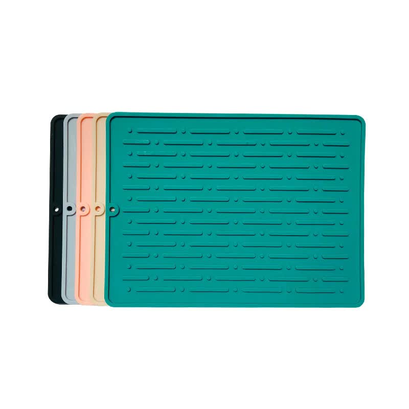 40.5*14.5CM Grey Silicone Draining Mat 4-Pack - Heat-Resistant Non-Slip Kitchen and Bathroom Pad for Cups and Utensils