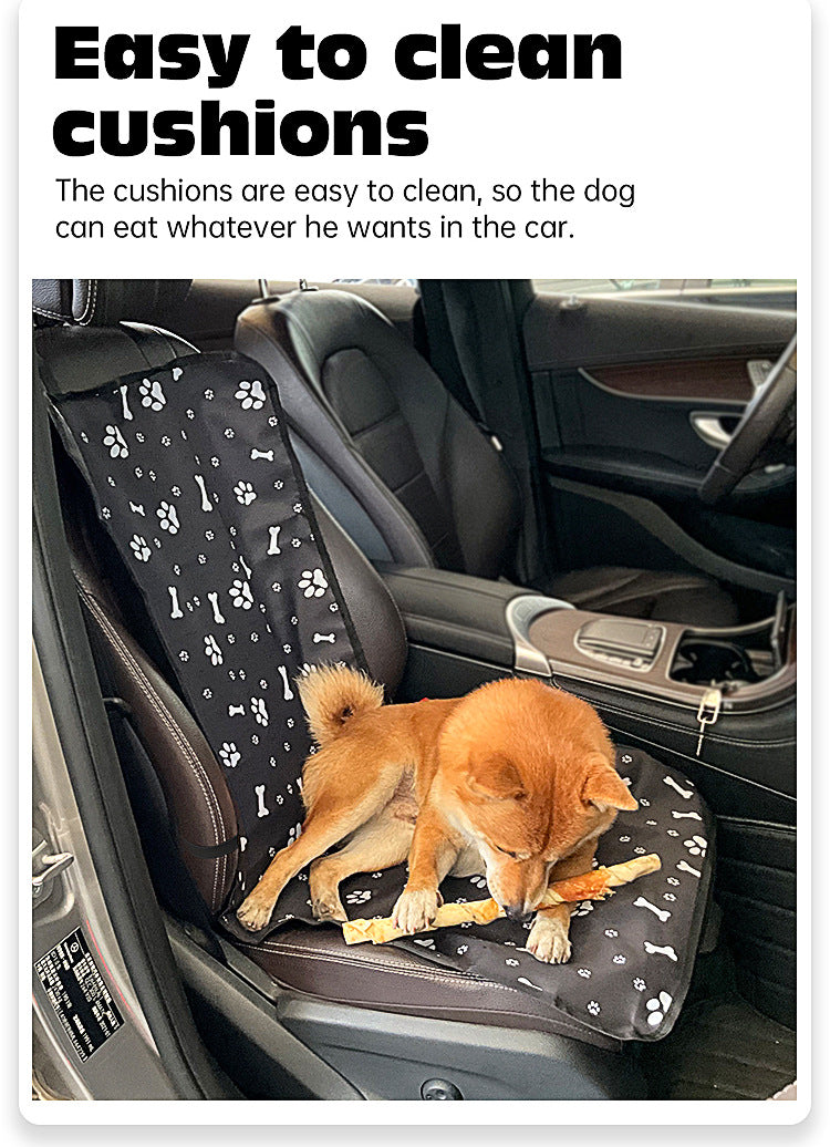 4 Pcs Black with Paw and Bone Print Waterproof Pet Car Seat Cover - Scratch-Resistant Oxford Cloth for Dogs and Cats 106 x 49 cm