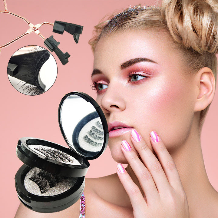 Style 1 Black Magnetic False Eyelashes Kit - 3 Pairs with Applicator Clip and Mirror Case