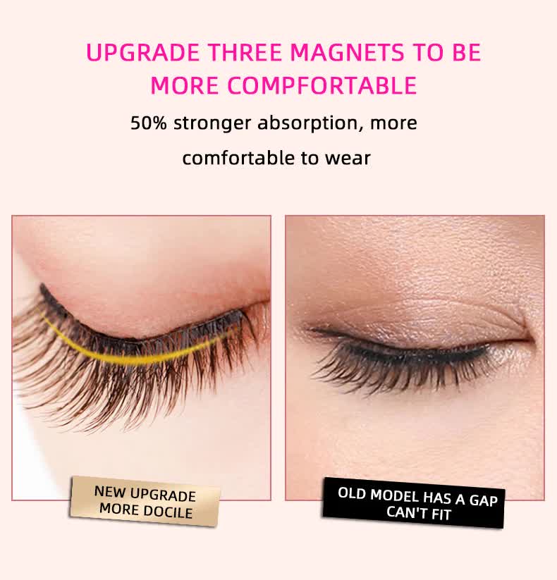Style 1 Black Magnetic False Eyelashes Kit - 3 Pairs with Applicator Clip and Mirror Case