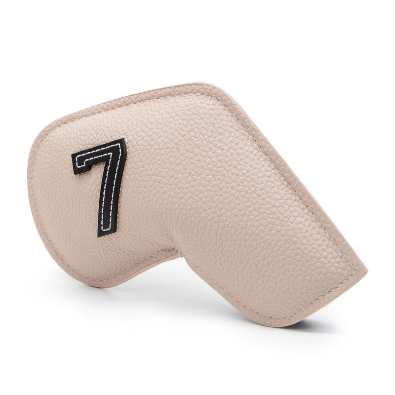 Beige Golf Iron Head Covers Set of 10 - Waterproof PU Leather Club Protectors with Embroidered Numbers 3-9, P, A, S