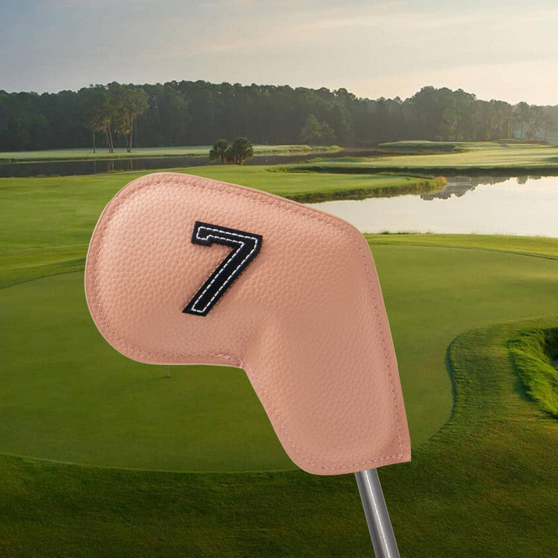 Khaki Golf Iron Head Covers Set of 10 - Waterproof PU Leather Club Protectors with Embroidered Numbers 3-9, P, A, S