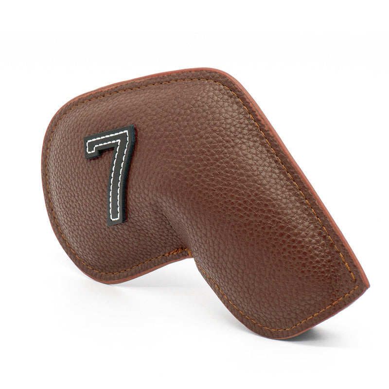 Brown Golf Iron Head Covers Set of 10 - Waterproof PU Leather Club Protectors with Embroidered Numbers 3-9, P, A, S