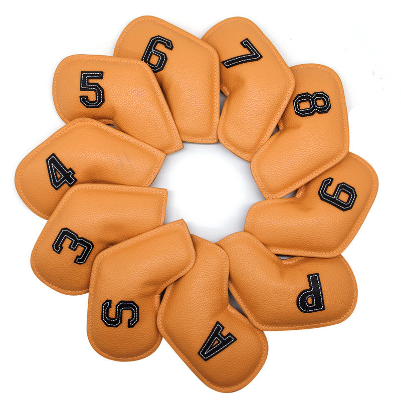 Yellow Golf Iron Head Covers Set of 10 - Waterproof PU Leather Club Protectors with Embroidered Numbers 3-9, P, A, S