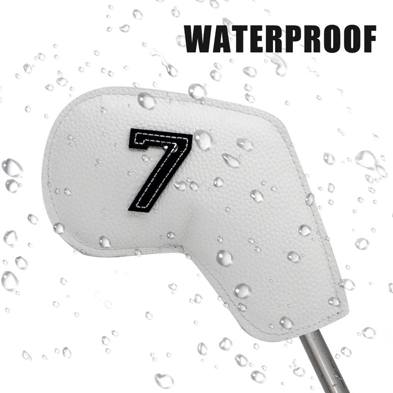 Yellow Golf Iron Head Covers Set of 10 - Waterproof PU Leather Club Protectors with Embroidered Numbers 3-9, P, A, S