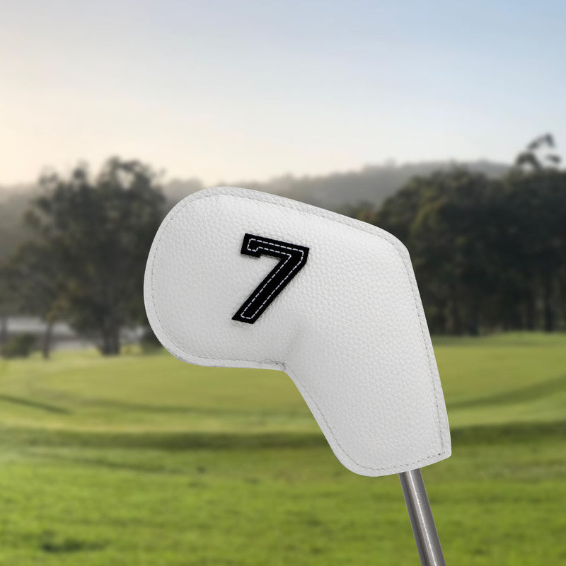 Gray Green Golf Iron Head Covers Set of 10 - Waterproof PU Leather Club Protectors with Embroidered Numbers 3-9, P, A, S