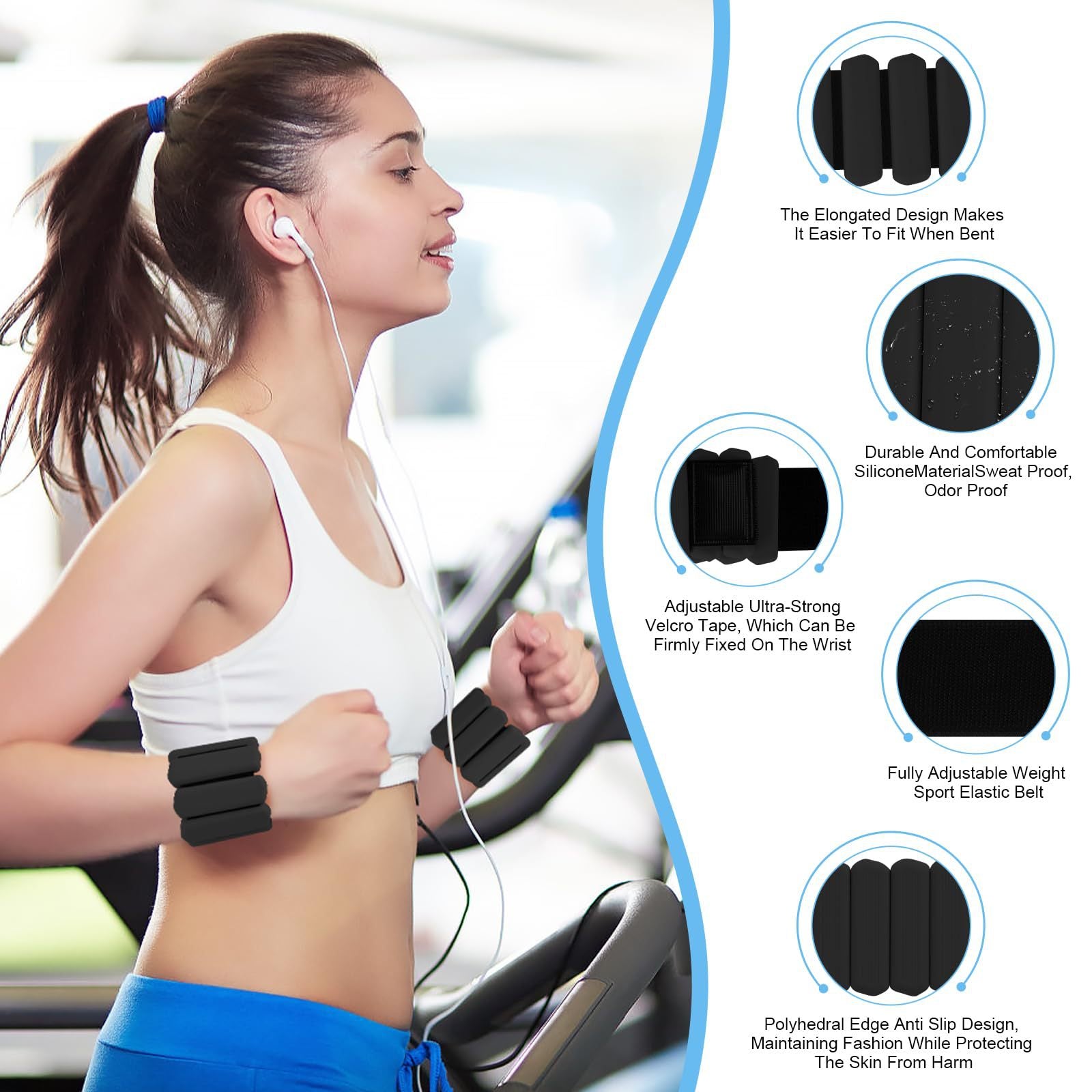White Adjustable Silicone Wrist & Ankle Weights - 2lb Pair 900g | Comfortable Fitness Resistance Bands for Workout, Running, Training