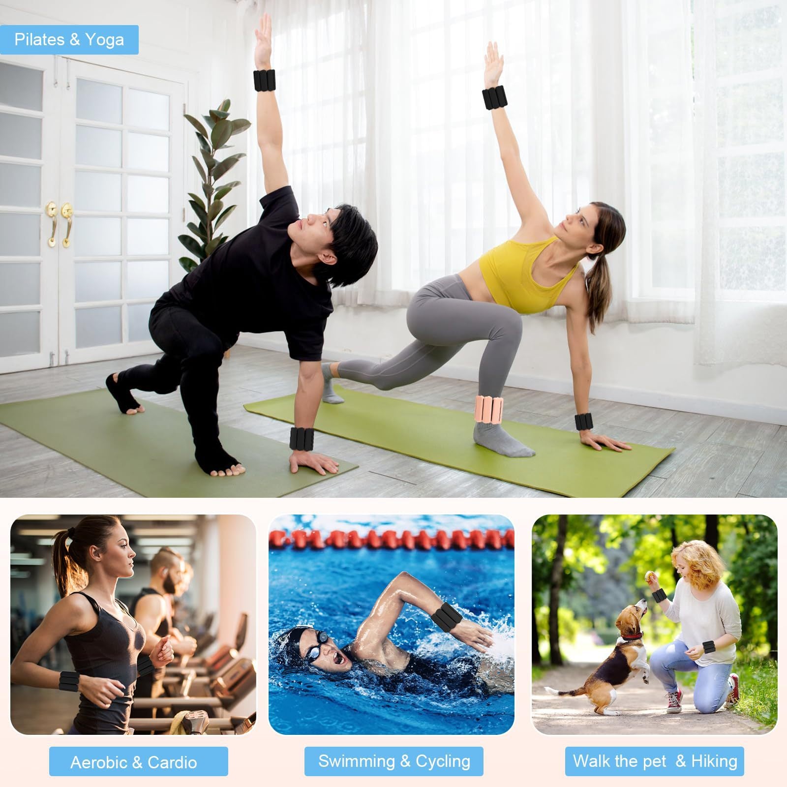 White Adjustable Silicone Wrist & Ankle Weights - 2lb Pair 900g | Comfortable Fitness Resistance Bands for Workout, Running, Training