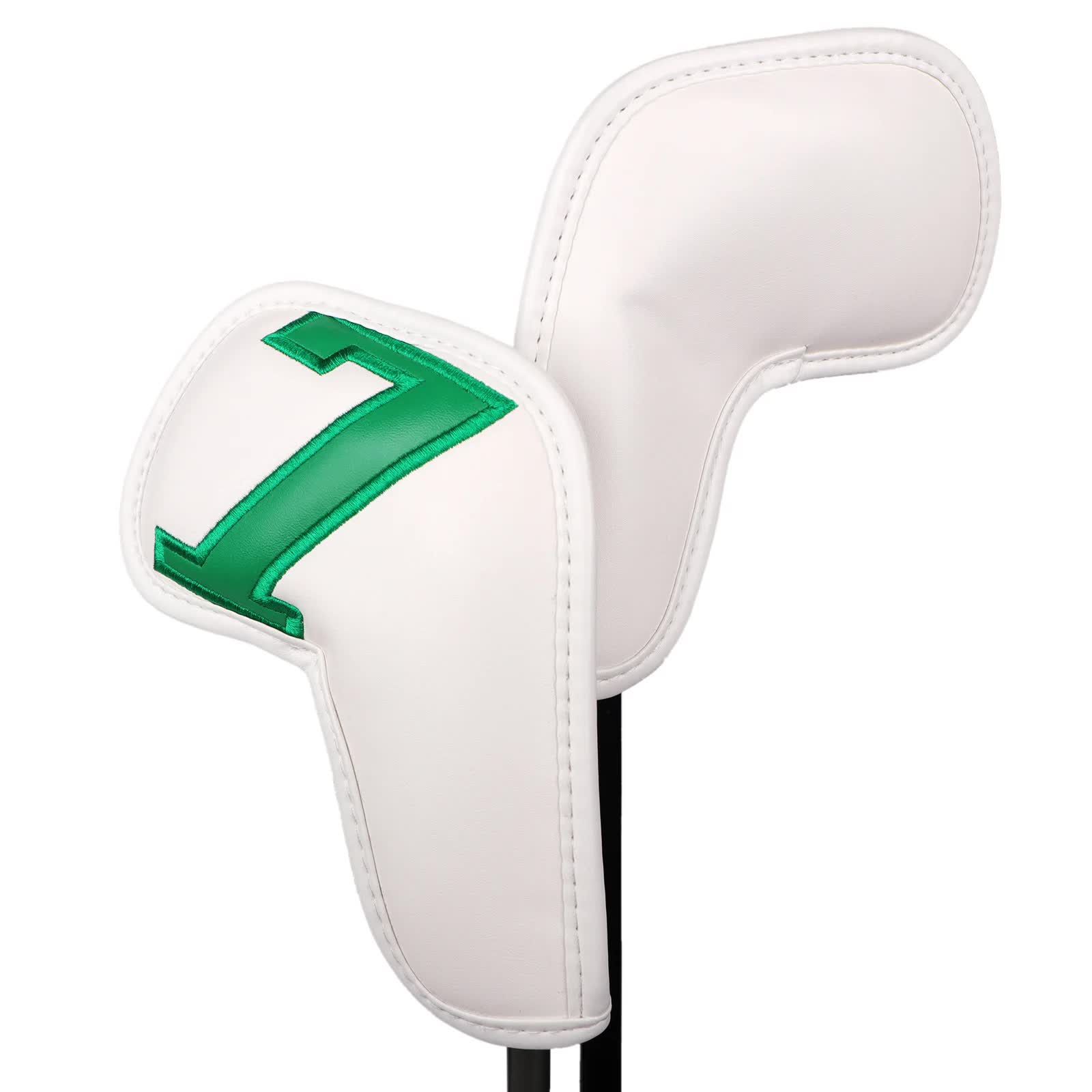 White Words On Black Background PU Leather Golf Iron Headcovers Set 10pcs - Numbered Protective Club Covers 4-9, P, A, S, L Universal Fit