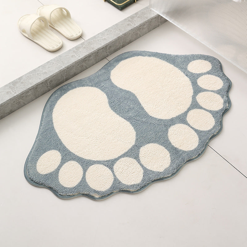 2 Pcs Grey And White Foot-Shaped Plush Bath Mat - Non-Slip Absorbent Bathroom Rug for Bedroom and Doorway 50x80cm