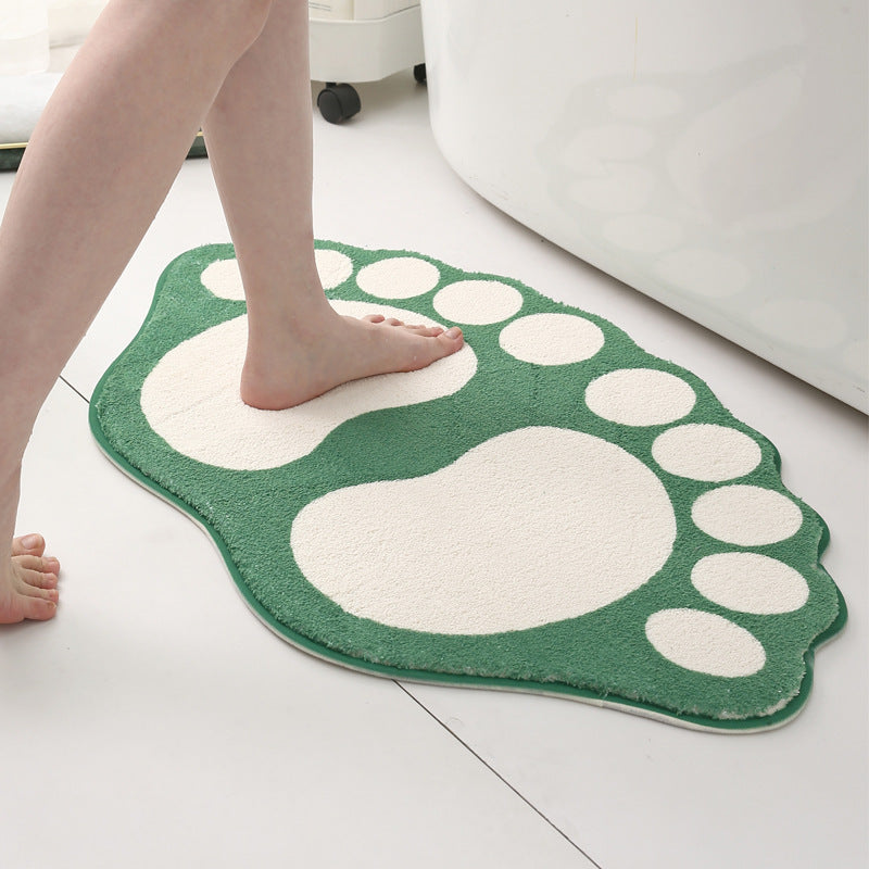 2 Pcs Dark Red And White Foot-Shaped Plush Bath Mat - Non-Slip Absorbent Bathroom Rug for Bedroom and Doorway 50x80cm