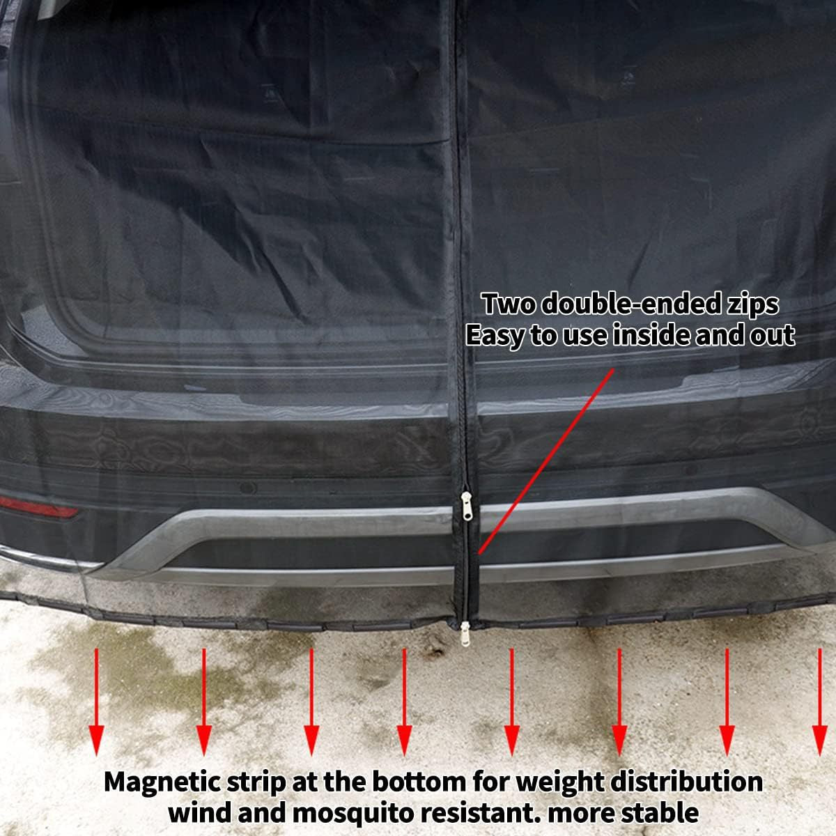 Size M Black Tailgate Mosquito Net Screen - Magnetic Bug Protection for Boot Opening