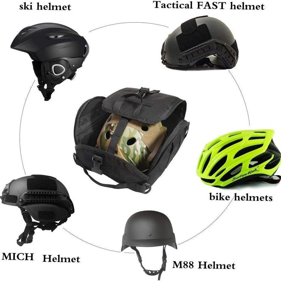 Black Tactical Helmet Bag & Utility Pouch - Padded MOLLE Gear Storage Carrier