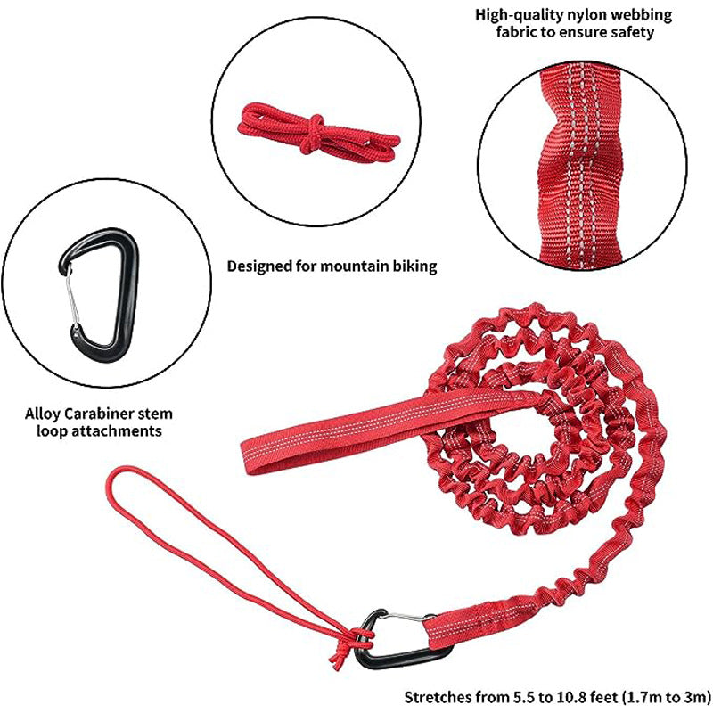 Black MTB Bicycle Tow Rope - Bungee Tow Strap for Kids & Family Cycling Uphill Assist