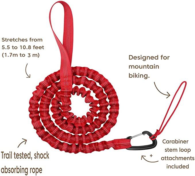 Black MTB Bicycle Tow Rope - Bungee Tow Strap for Kids & Family Cycling Uphill Assist