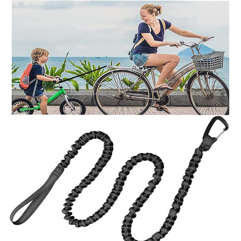 Black MTB Bicycle Tow Rope - Bungee Tow Strap for Kids & Family Cycling Uphill Assist