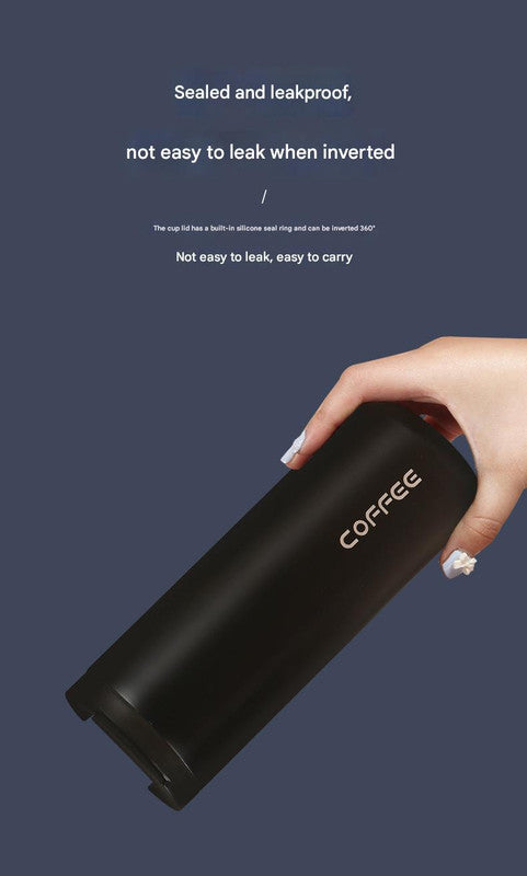 Black Sleek Insulated Stainless Steel Coffee Tumbler Set (400ml & 500ml) - One-Touch Lid Travel Mugs