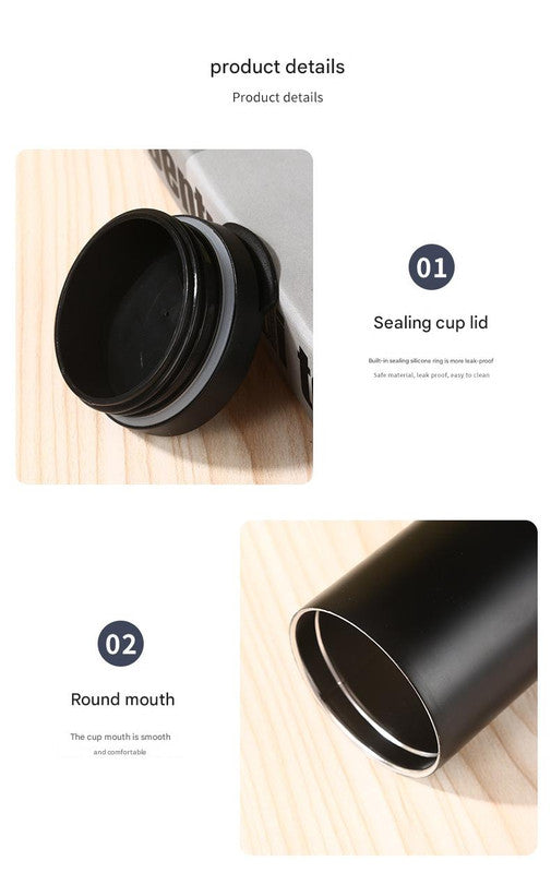 Black Sleek Insulated Stainless Steel Coffee Tumbler Set (400ml & 500ml) - One-Touch Lid Travel Mugs