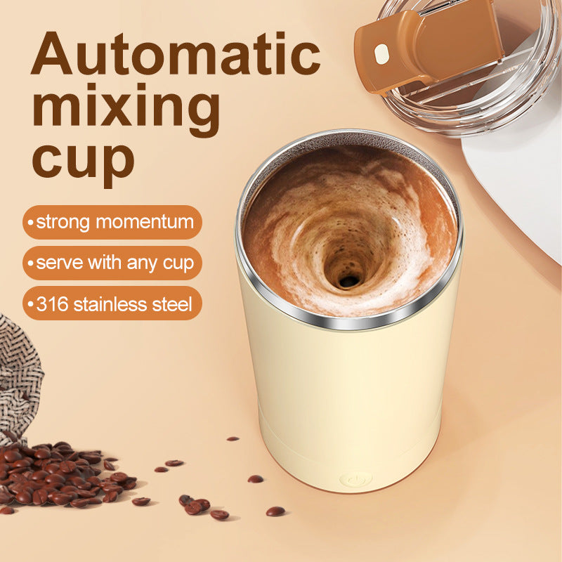 Light Yellow 316 Stainless Steel Rechargeable Electric Self-Stirring Mug - 420ml Automatic Mixing Cup with Magnetic Rotor