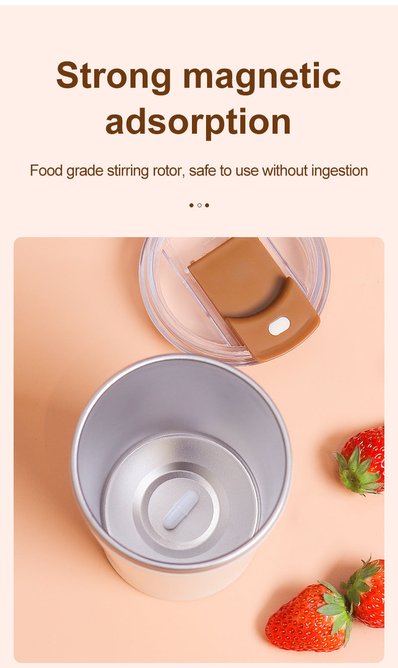 Light Yellow 316 Stainless Steel Rechargeable Electric Self-Stirring Mug - 420ml Automatic Mixing Cup with Magnetic Rotor