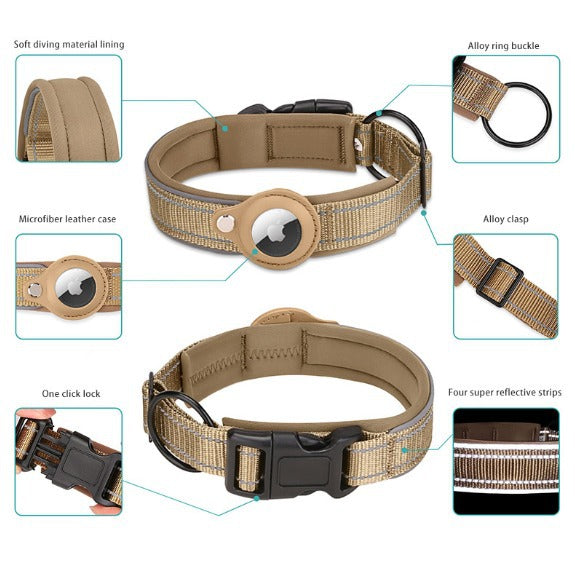 S Black Secure Nylon Dog Collar with Built-in Apple AirTag (not included) Holder Case - Pet Tracker Accessory