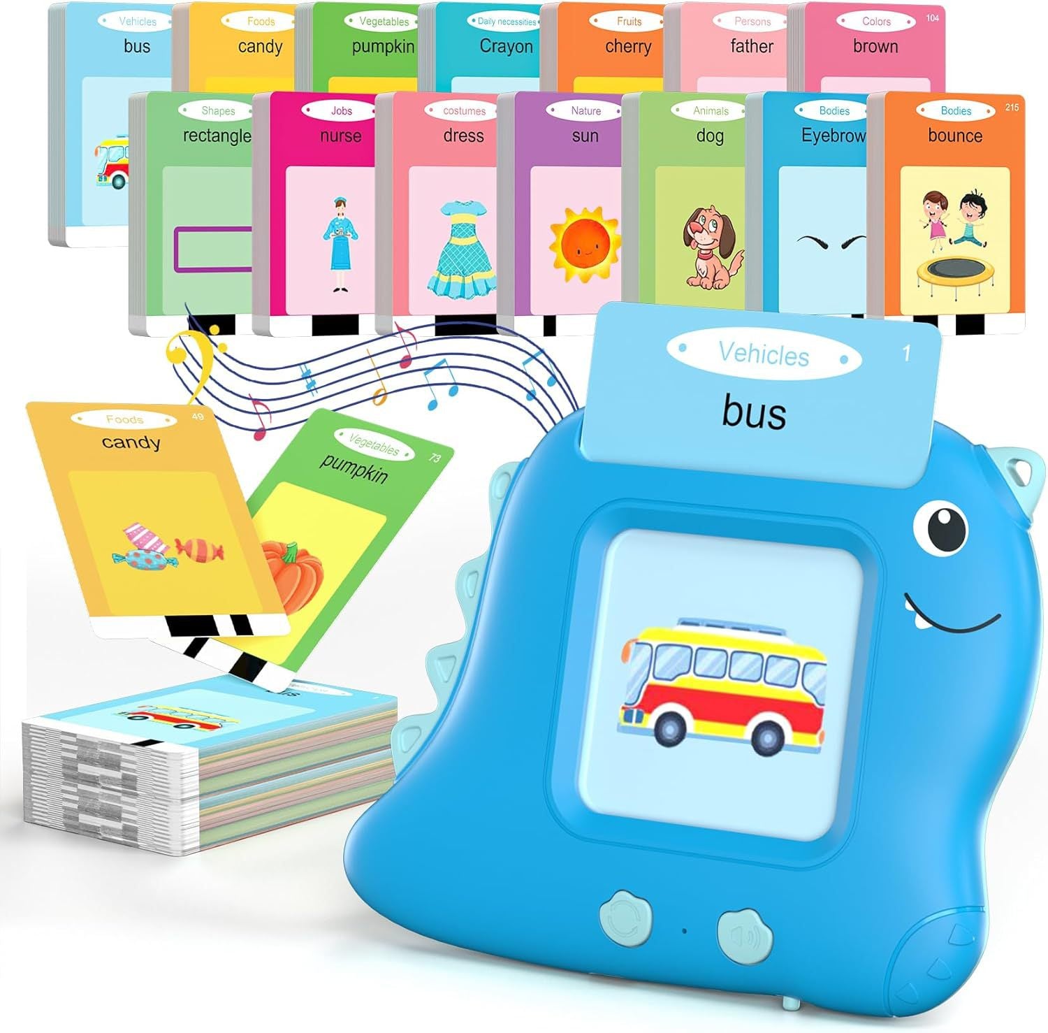 Little Blue Dinosaur 112 cards Bilingual Early Learning Flash Card Reader - Interactive Audio Toy for Toddlers