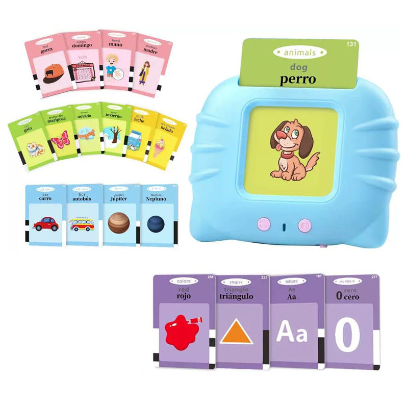 Blue Cat Spanish & English Bilingual Flash Card Reader - Interactive Audio Learning Toy 112 Cards
