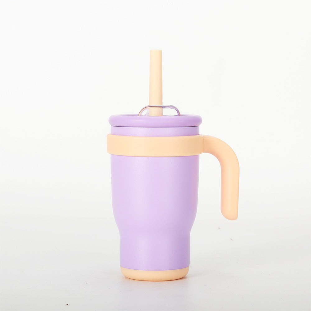 Purple 14oz Insulated Tumbler with Handle & Straw - 304 Stainless Steel Car Cup Contrast Color