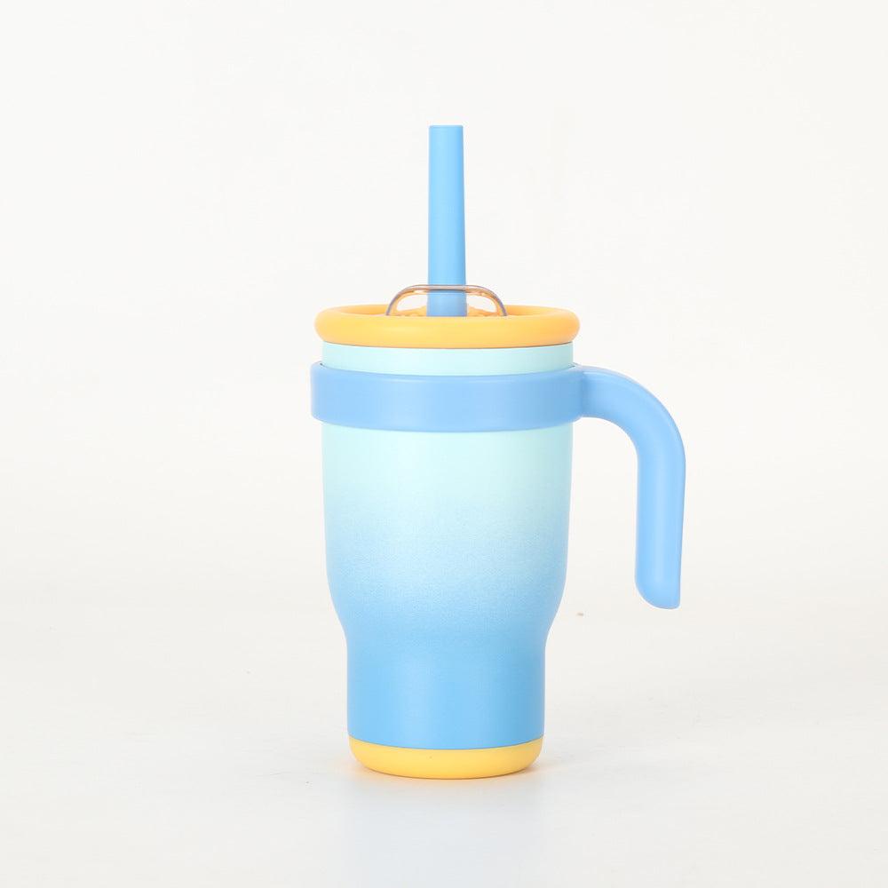 Blue 14oz Insulated Tumbler with Handle & Straw - 304 Stainless Steel Car Cup Contrast Color