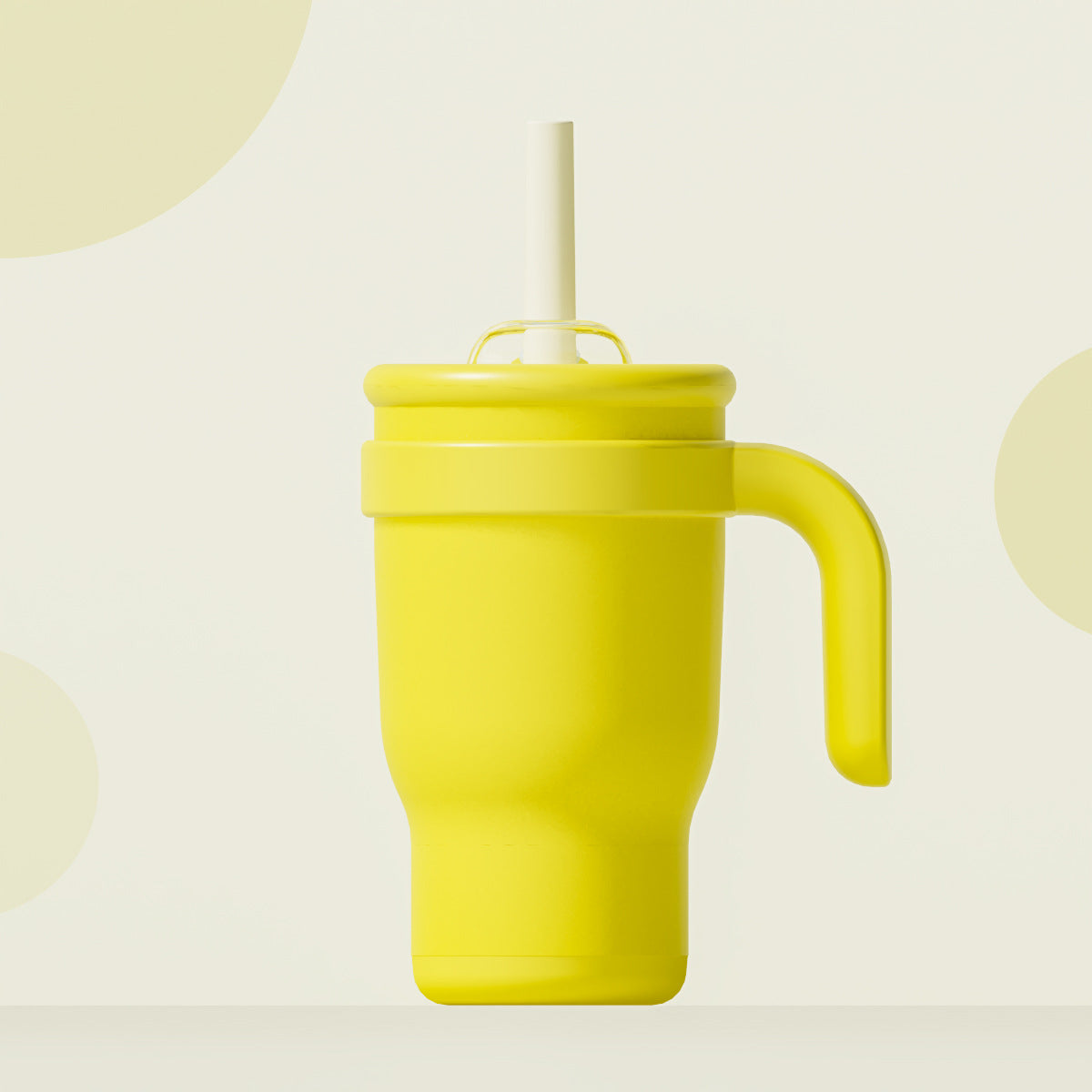 Yellow 14oz Insulated Tumbler with Handle & Straw - 304 Stainless Steel Car Cup Contrast Color