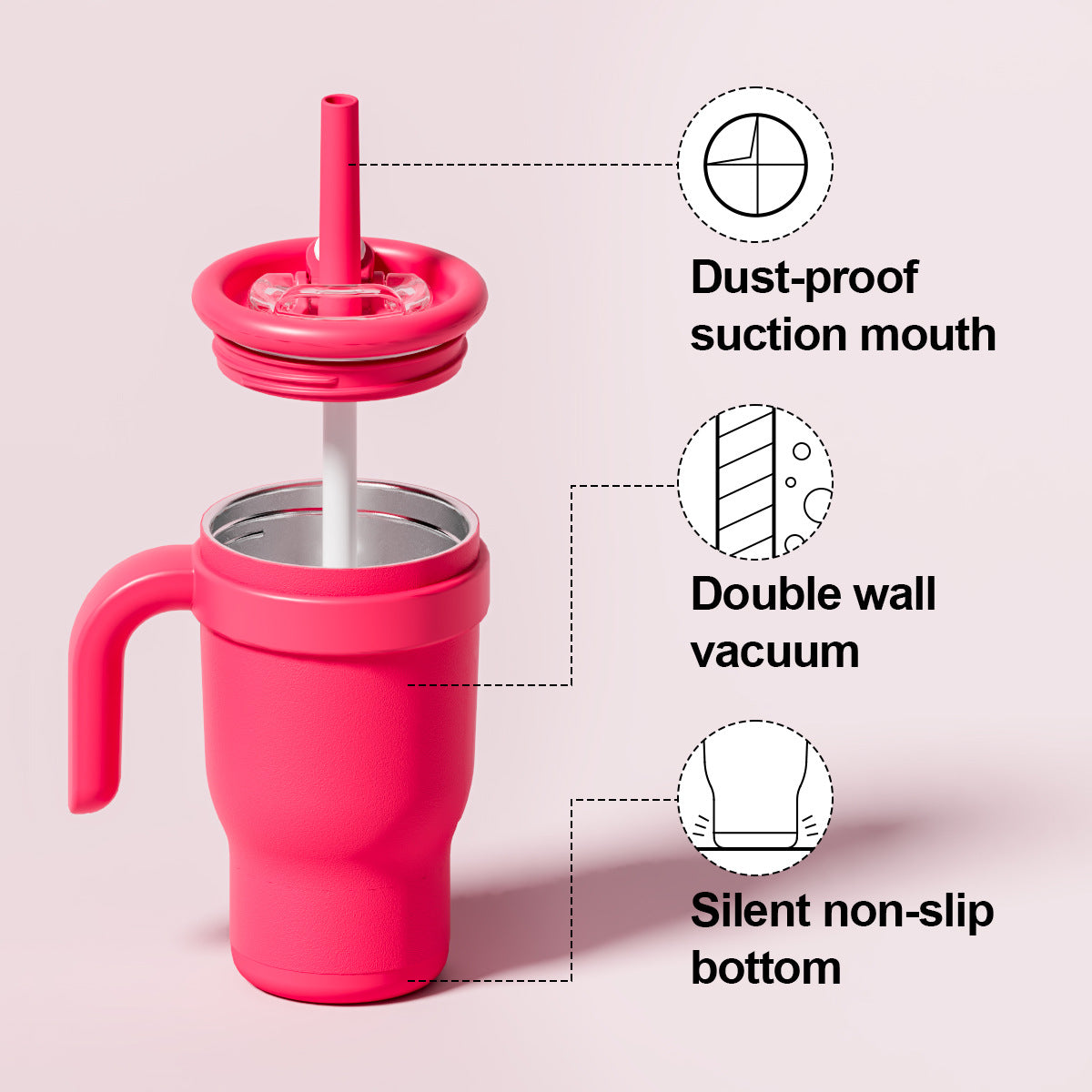 Yellow 14oz Insulated Tumbler with Handle & Straw - 304 Stainless Steel Car Cup Contrast Color