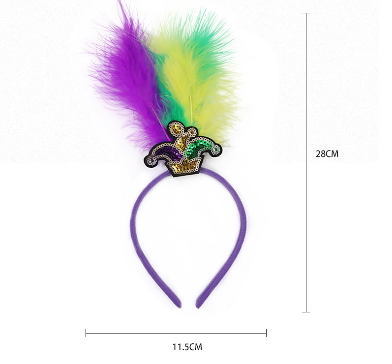 Yellow Clown Pattern Festive Mardi Gras Feather Headband Set - 10 Pack Sequin Jester Hat Party Accessory