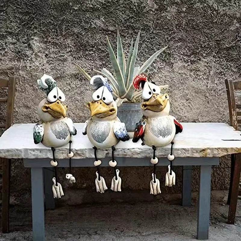 Green Quirky Resin Rooster Figurine Set 2-Pack - Novelty Chicken Home Decor Ornaments