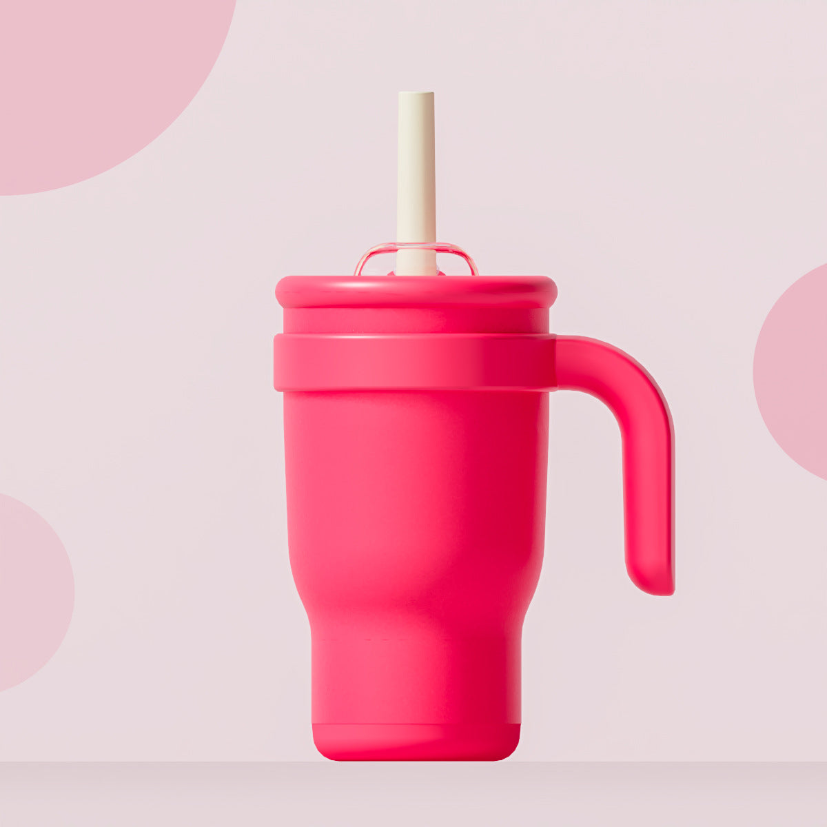Rose Red 14oz Insulated Tumbler with Handle & Straw - 304 Stainless Steel Car Cup Contrast Color