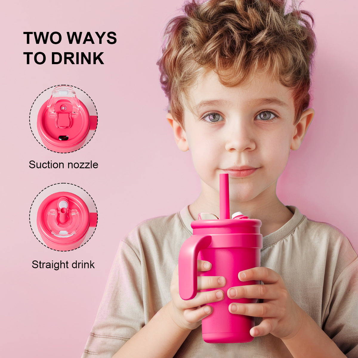 Rose Red 14oz Insulated Tumbler with Handle & Straw - 304 Stainless Steel Car Cup Contrast Color